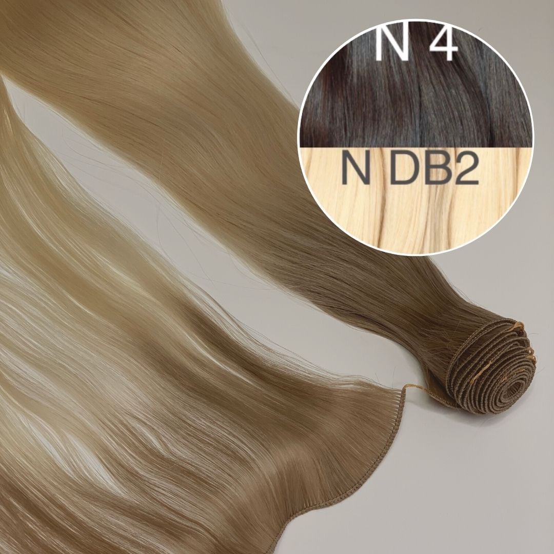 Hair Wefts Hand tied / Bundles Color _4/DB2 GVA hair_One donor line.