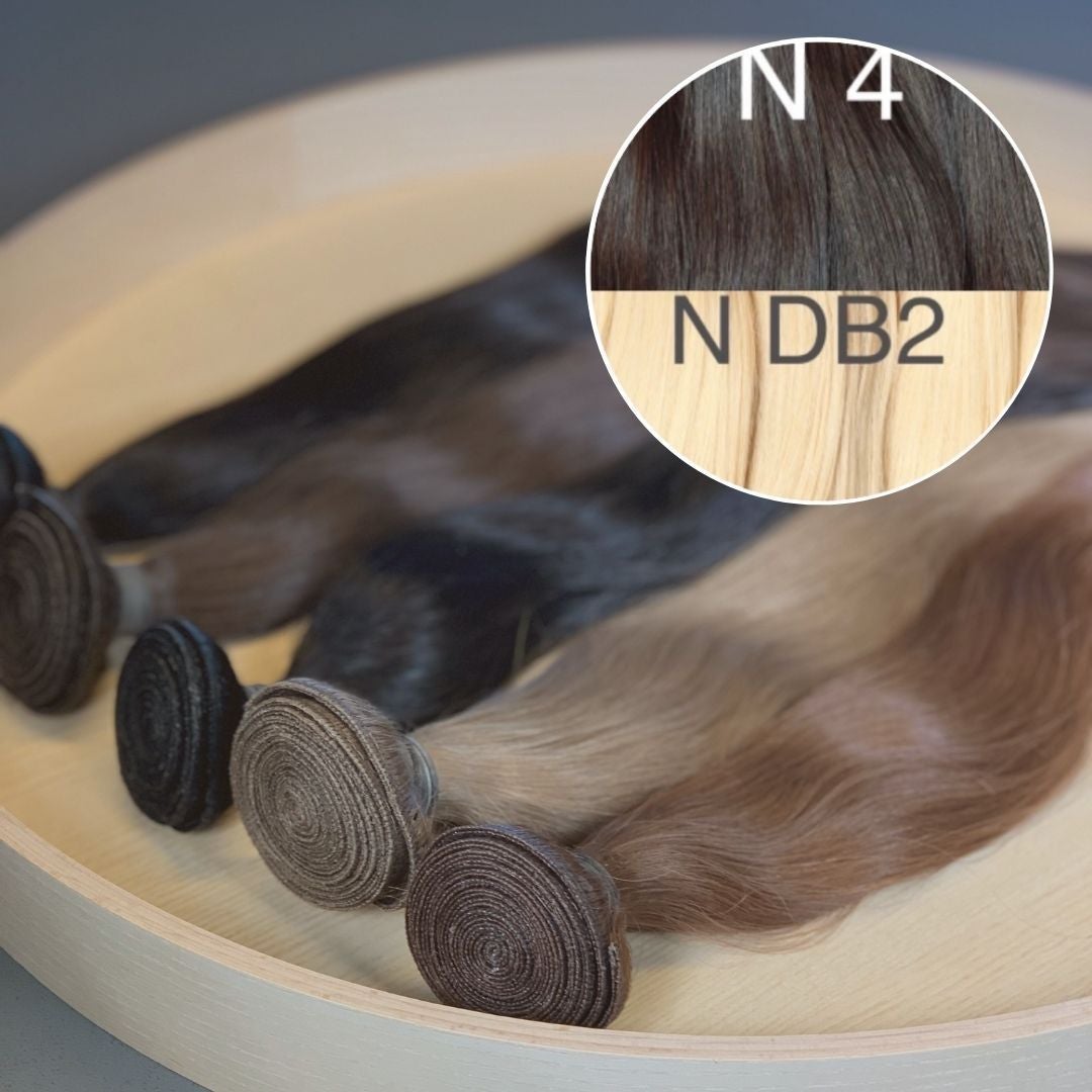 Machine Wefts / Bundles Color _4/DB2 GVA hair_One donor line.