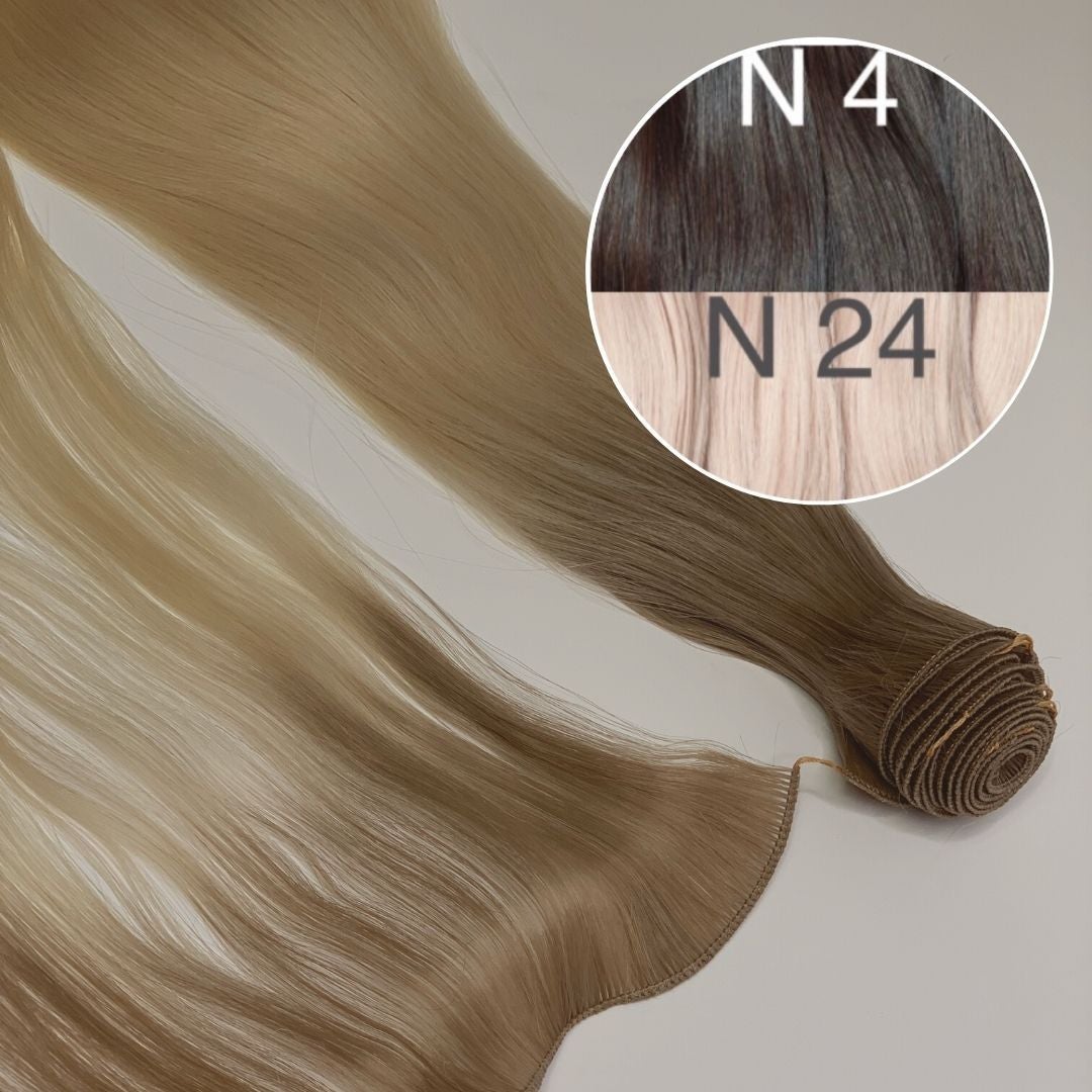 Hair Wefts Hand tied / Bundles Color _4/24 GVA hair_One donor line.