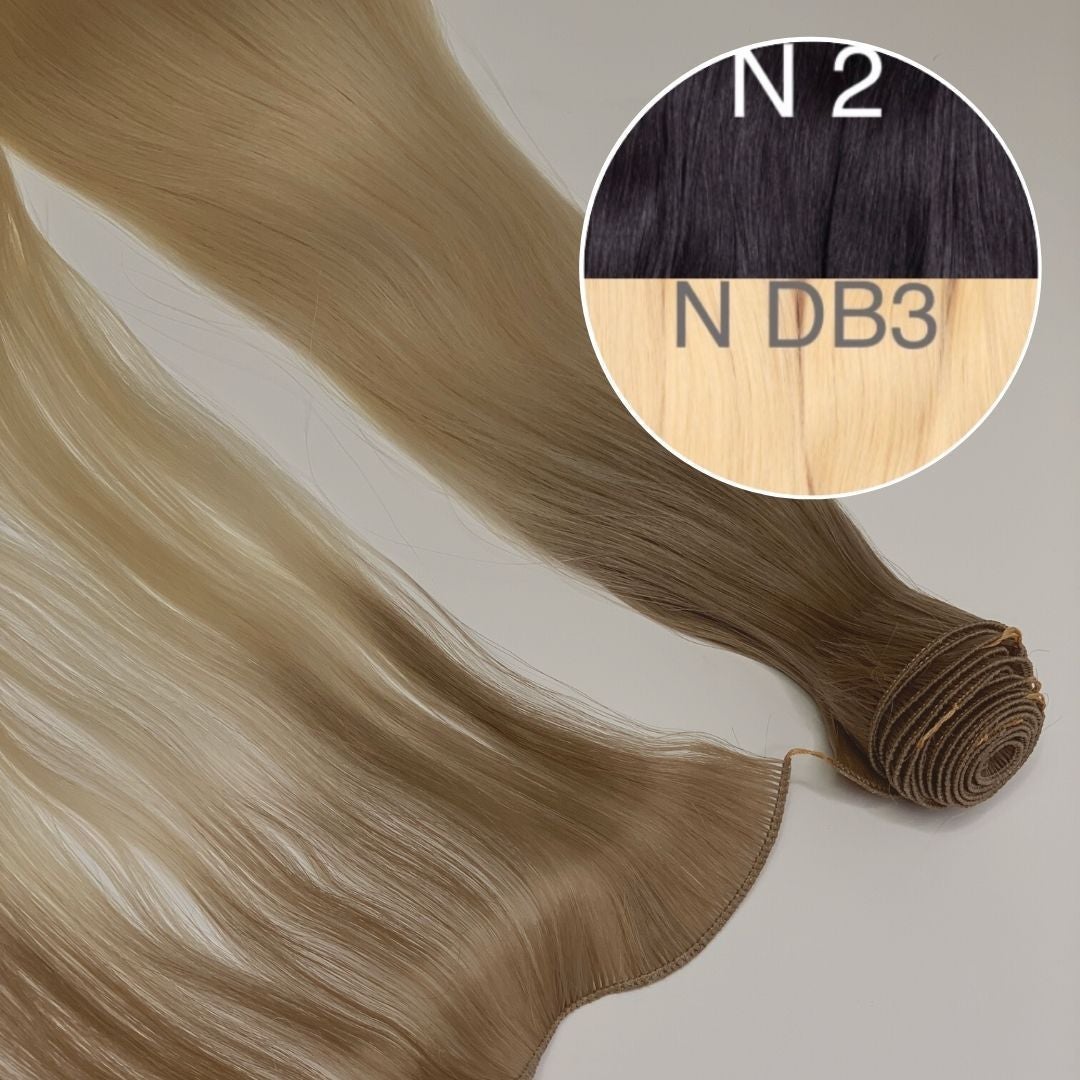 Hair Wefts Hand tied / Bundles Color _2/DB3 GVA hair_One donor line.