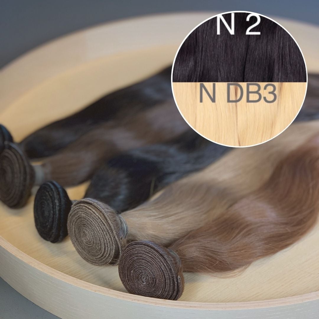 Machine Wefts / Bundles Color _2/DB3 GVA hair_One donor line.