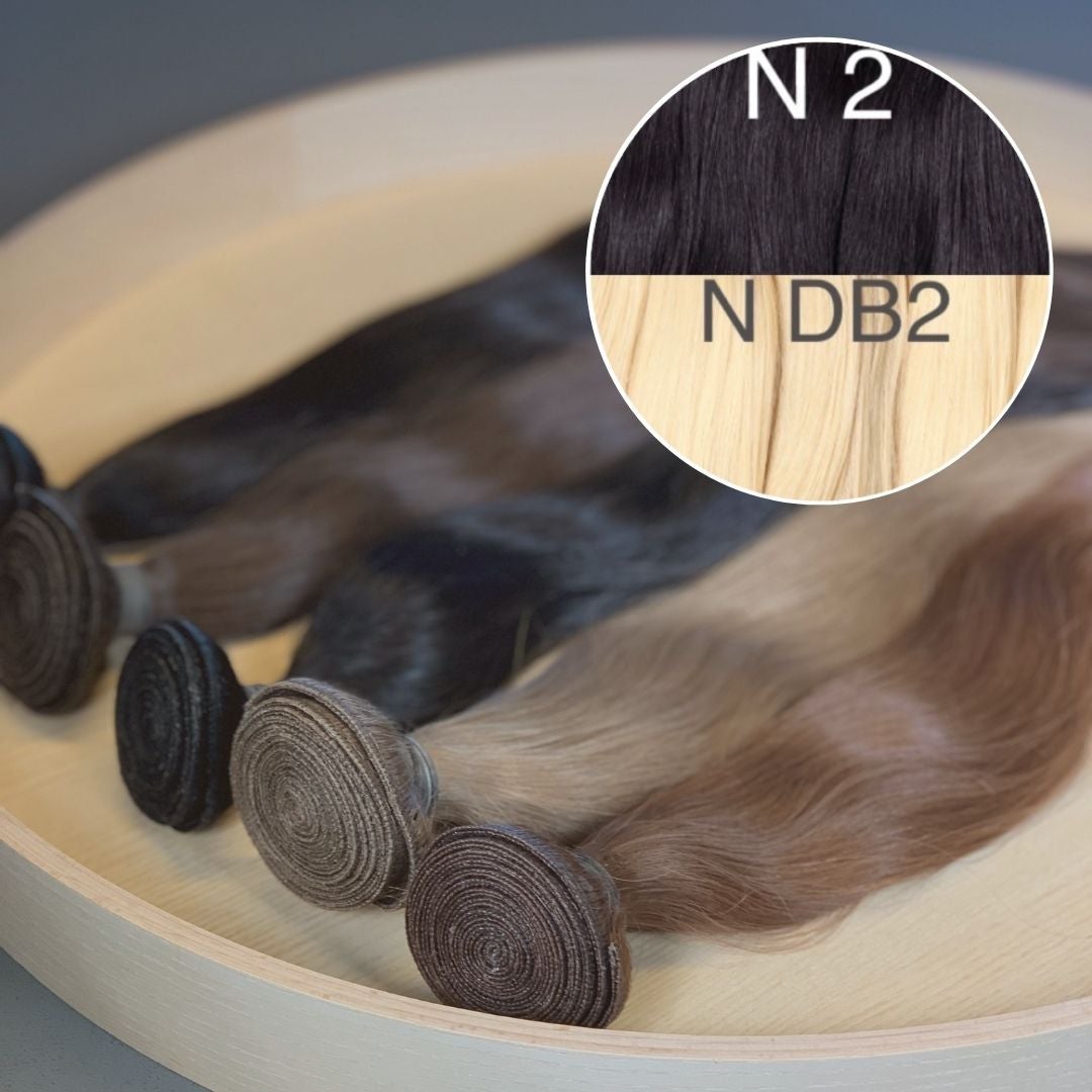 Machine Wefts / Bundles Color _2/DB2 GVA hair_One donor line.