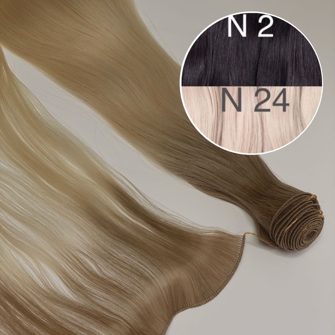 Hair Wefts Hand tied / Bundles Color _2/24 GVA hair_One donor line.