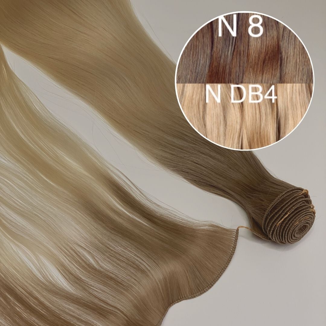 Hair Wefts Hand tied / Bundles Color _8/DB4 GVA hair_One donor line.