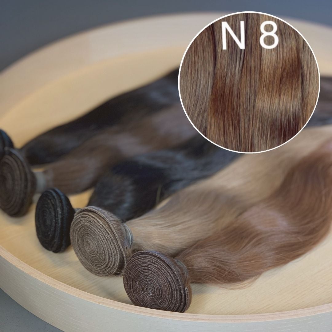 Machine Wefts / Bundles Color 8 GVA hair_One donor line.