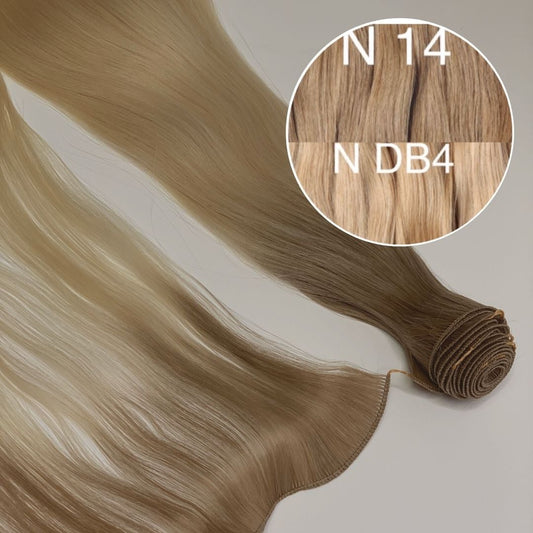 Hair Wefts Hand tied / Bundles Color _14/DB4 GVA hair_One donor line.