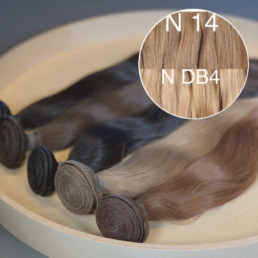 Machine Wefts / Bundles Color _14/DB4 GVA hair_One donor line.