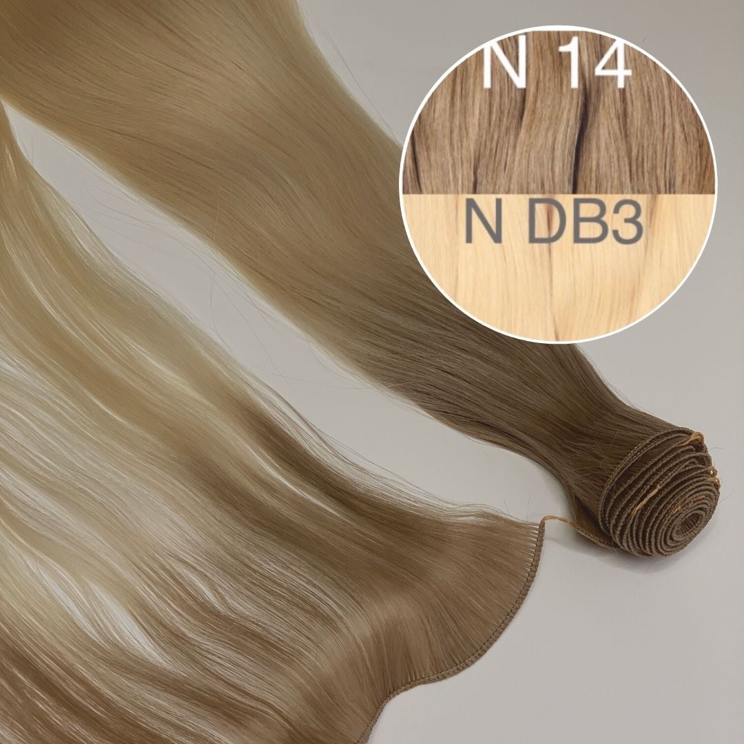 Hair Wefts Hand tied / Bundles Color _14/DB3 GVA hair_One donor line.