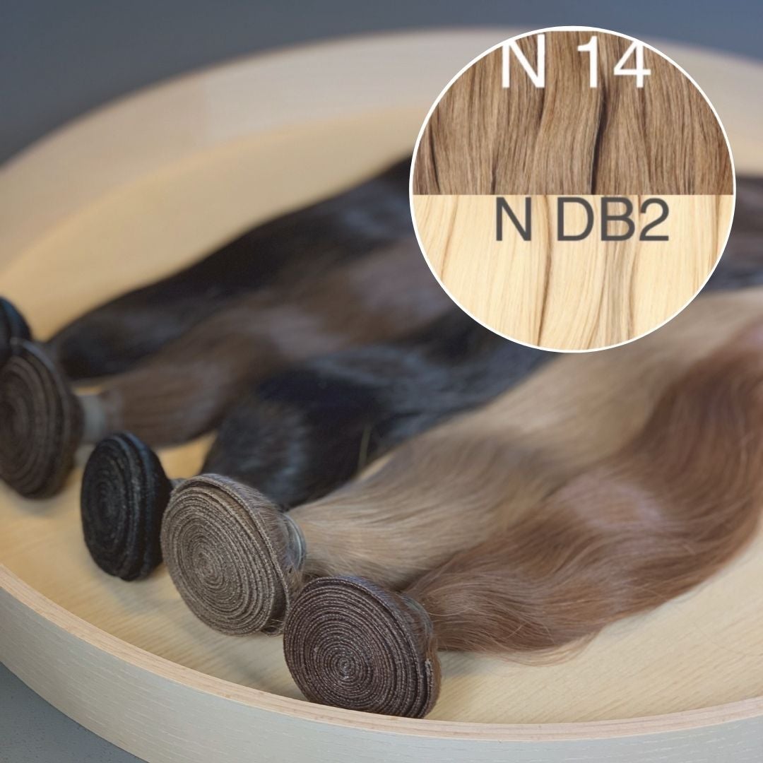 Machine Wefts / Bundles Color _14/DB2 GVA hair_One donor line.