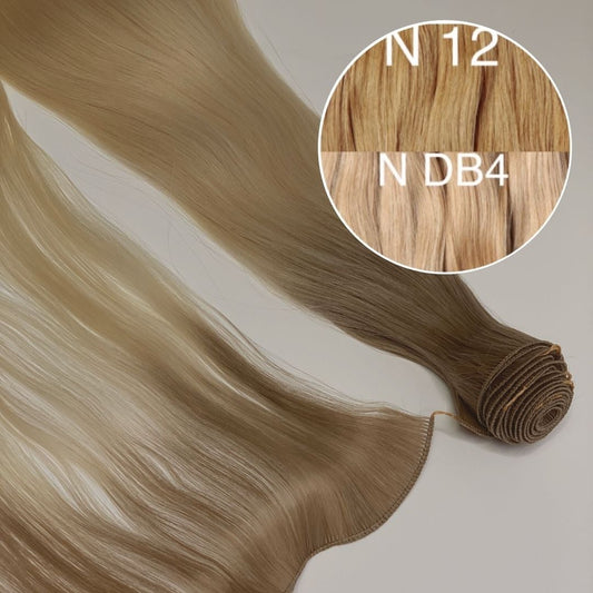 Hair Wefts Hand tied / Bundles Color _12/DB4 GVA hair_One donor line.