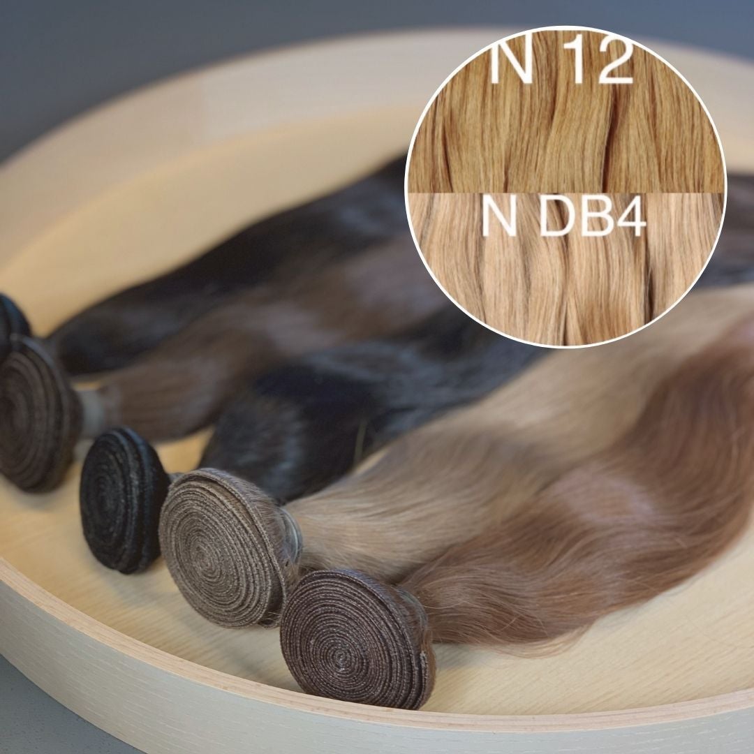 Machine Wefts / Bundles Color _12/DB4 GVA hair_One donor line.