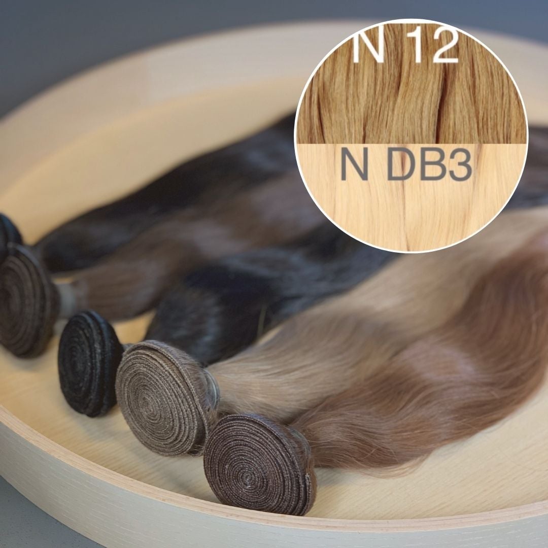 Machine Wefts / Bundles Color _12/DB3 GVA hair_One donor line.