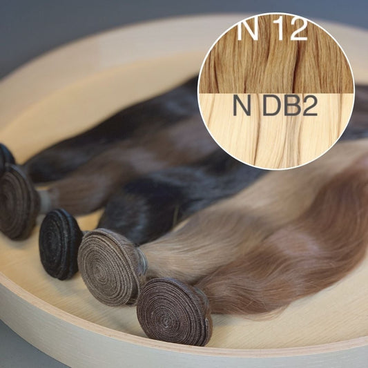 Machine Wefts / Bundles Color _12/DB2 GVA hair_One donor line.