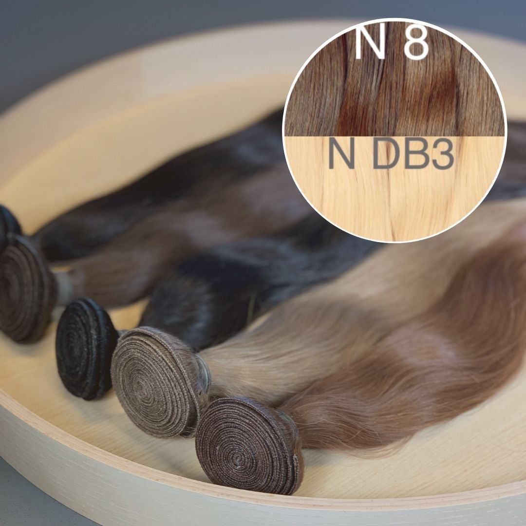 Machine Wefts / Bundles Color _8/DB3 GVA hair_One donor line.