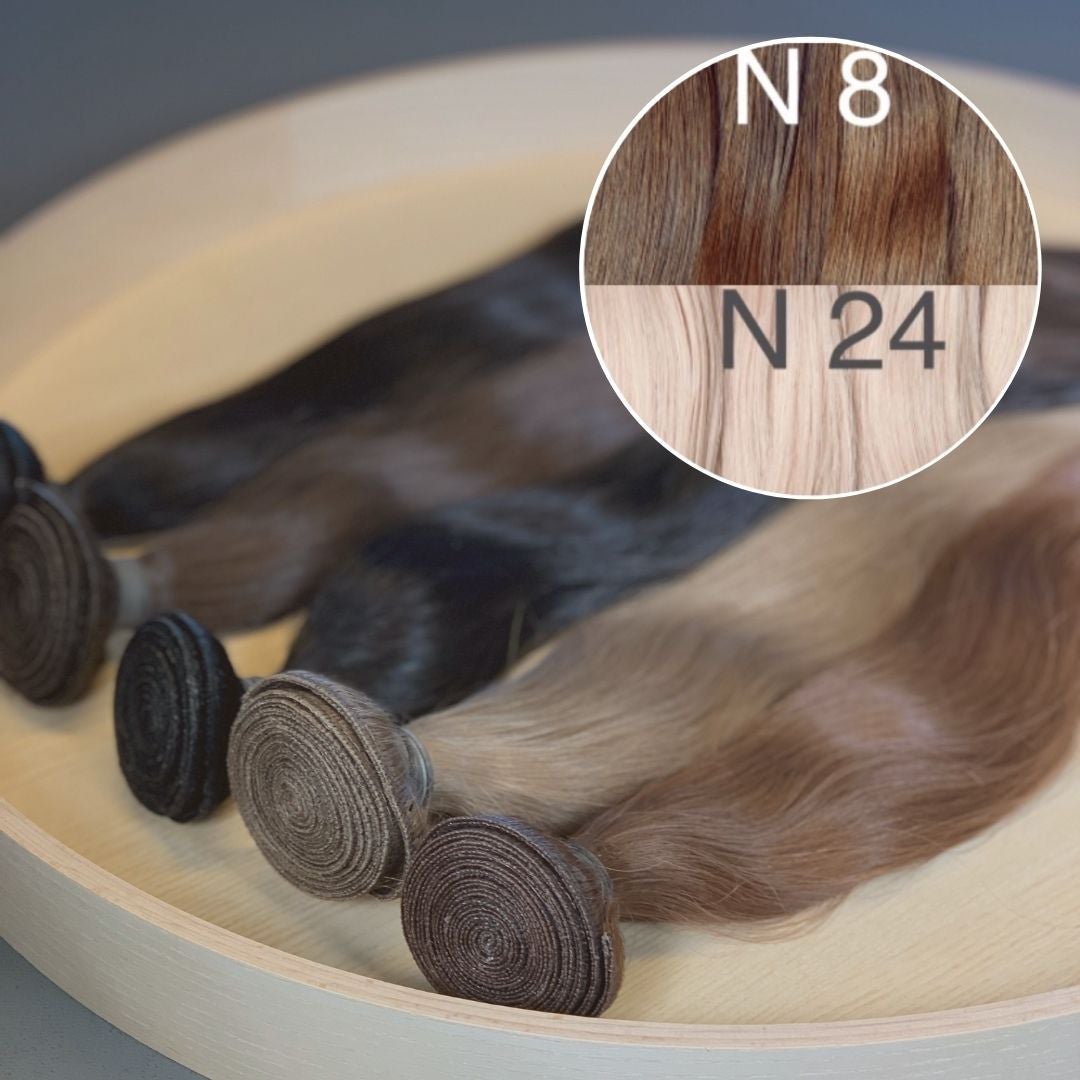 Machine Wefts / Bundles Color _8/24 GVA hair_One donor line.