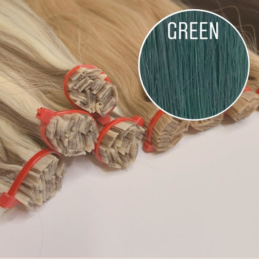 Hot Fusion, Flat Tip Color GREEN GVA hair_One donor line.