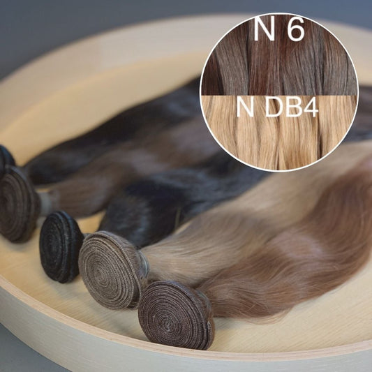 Machine Wefts / Bundles Color _6/DB4 GVA hair_One donor line.