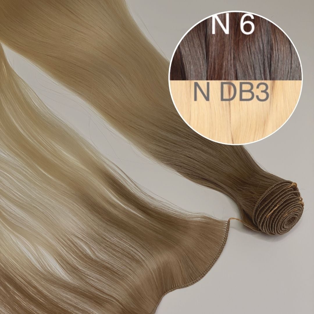 Hair Wefts Hand tied / Bundles Color _6/DB3 GVA hair_One donor line.