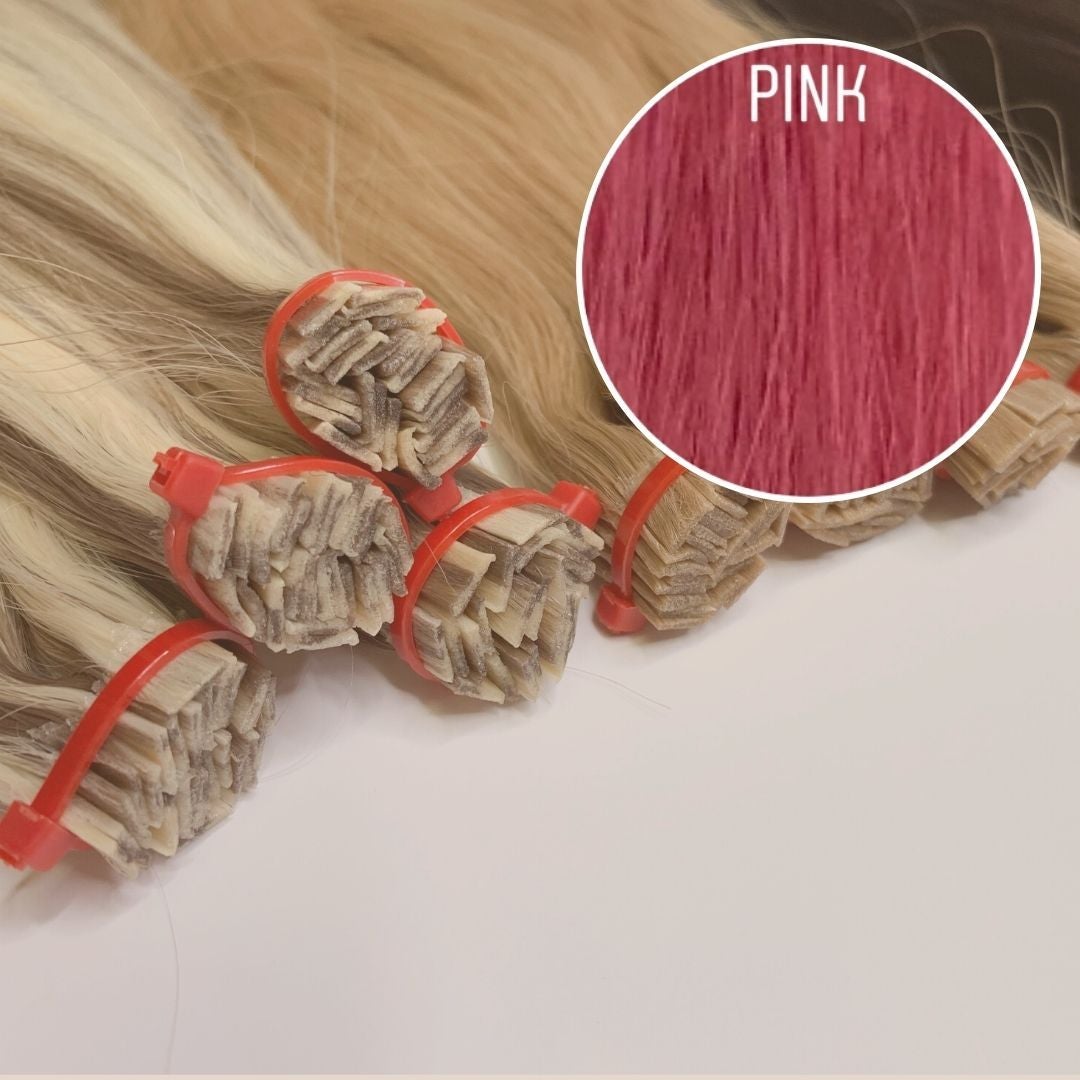 Hot Fusion, Flat Tip Color PINK GVA hair_One donor line.