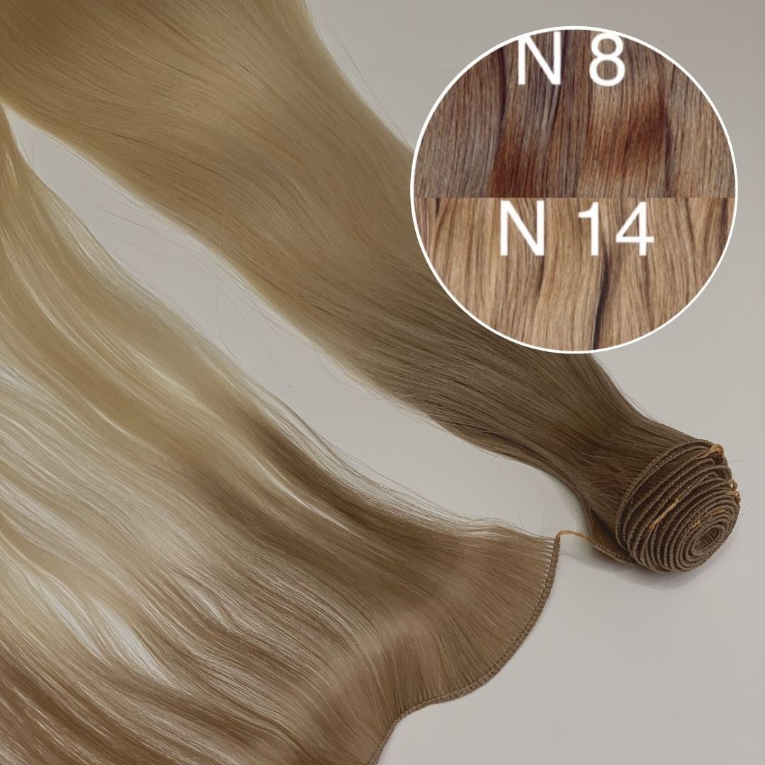 Hair Wefts Hand tied / Bundles Color _8/14 GVA hair_One donor line.