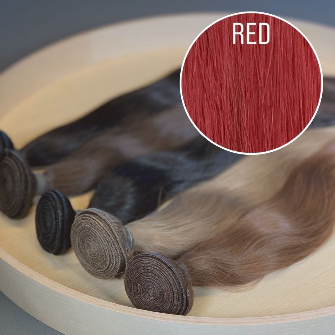 Machine Wefts / Bundles Color RED GVA hair_One donor line.