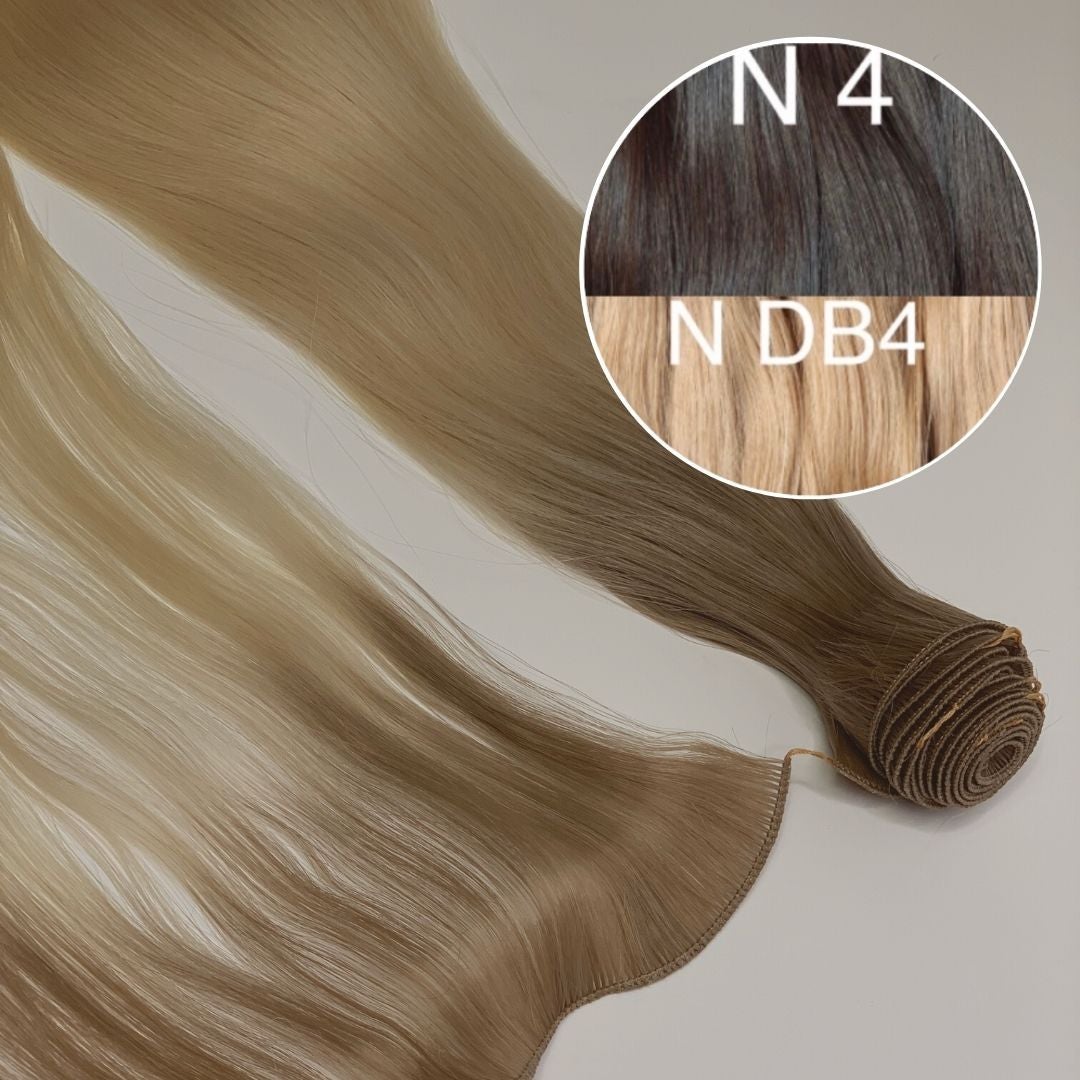 Hair Wefts Hand tied / Bundles Color _4/DB4 GVA hair_One donor line.