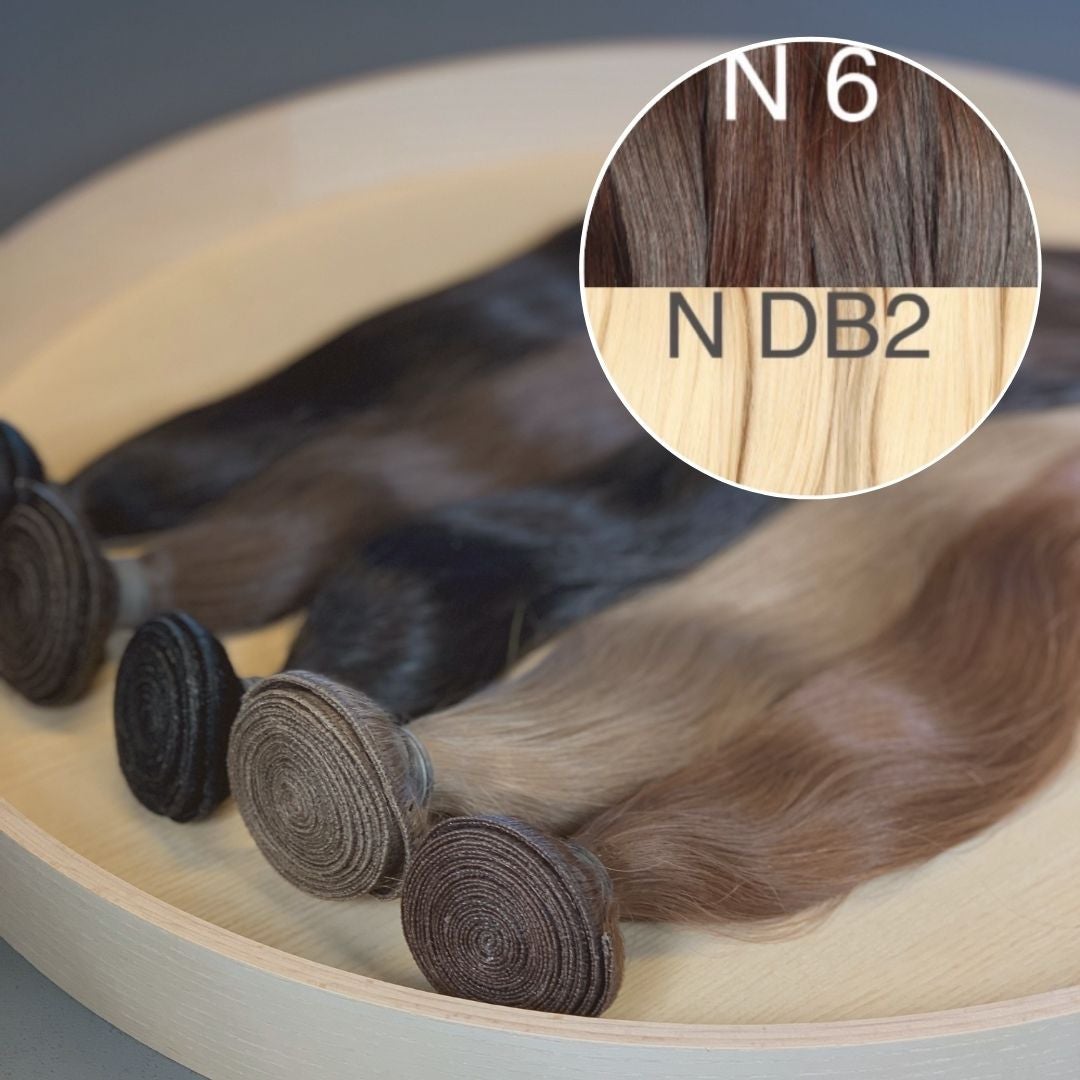 Machine Wefts / Bundles Color _6/DB2 GVA hair_One donor line.