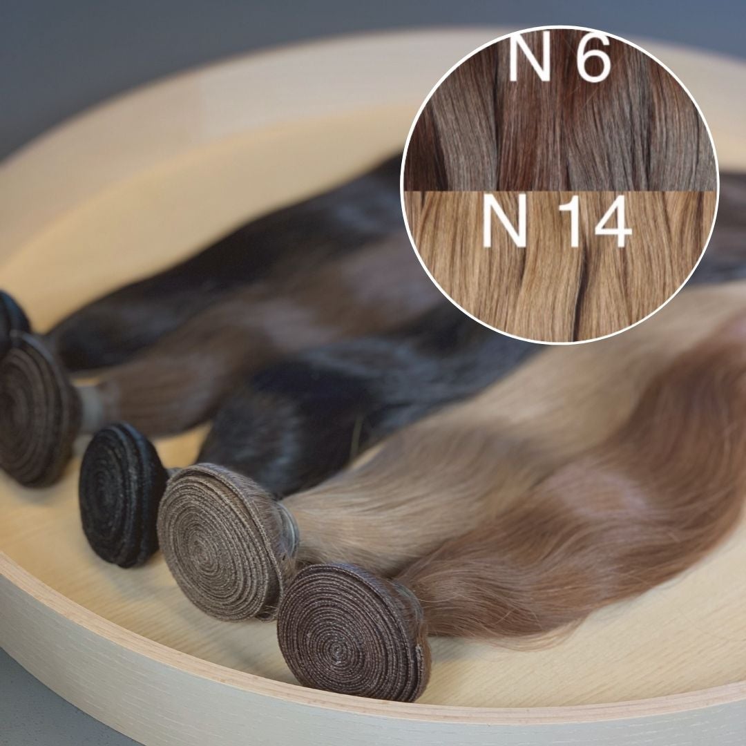 Machine Wefts / Bundles Color _6/14 GVA hair_One donor line.