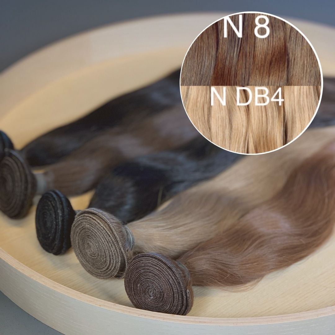 Machine Wefts / Bundles Color _8/DB4 GVA hair_One donor line.