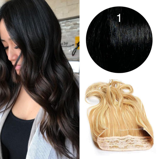 GVA Hair, Halo, hair extension, human hair, dark black, natural real hair extension, Halo, 100 gram, dark black, color 1.