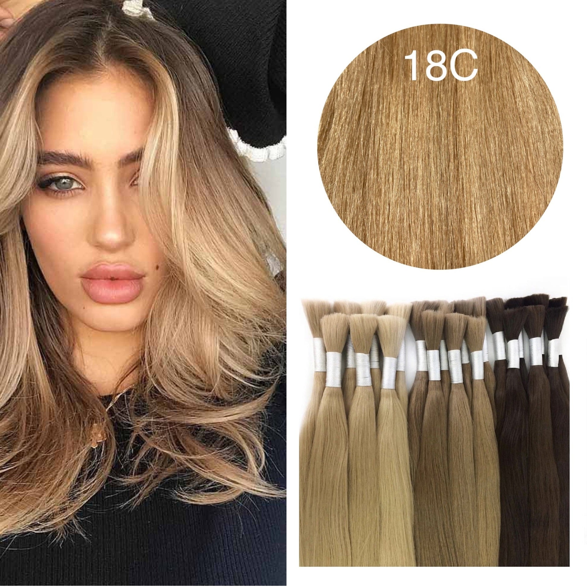 GVA Hair, Raw Cut Hair, hair extension, human hair, blond, natural real hair extension, Raw Cut Hair, 100 gram, blond, color 18C.