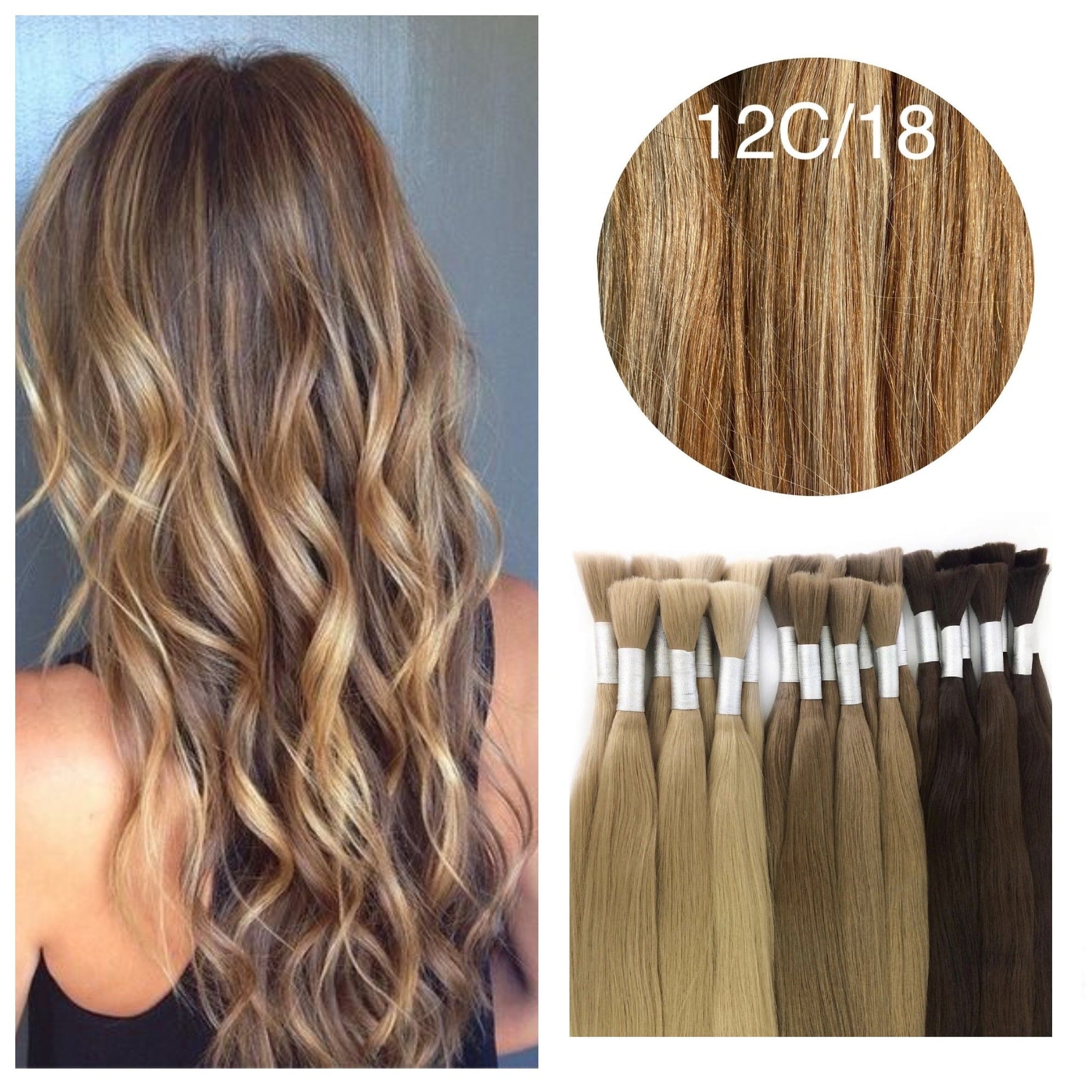 GVA Hair, Raw Cut Hair, hair extension, human hair, natural real hair extension, 100 gram, blond highlight, color 12C/18.