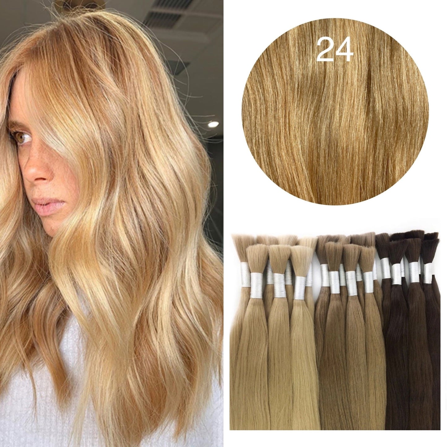 GVA Hair, Raw Cut Hair, hair extension, human hair, blond, natural real hair extension, Raw Cut Hair, 100 gram, blond, color 24.