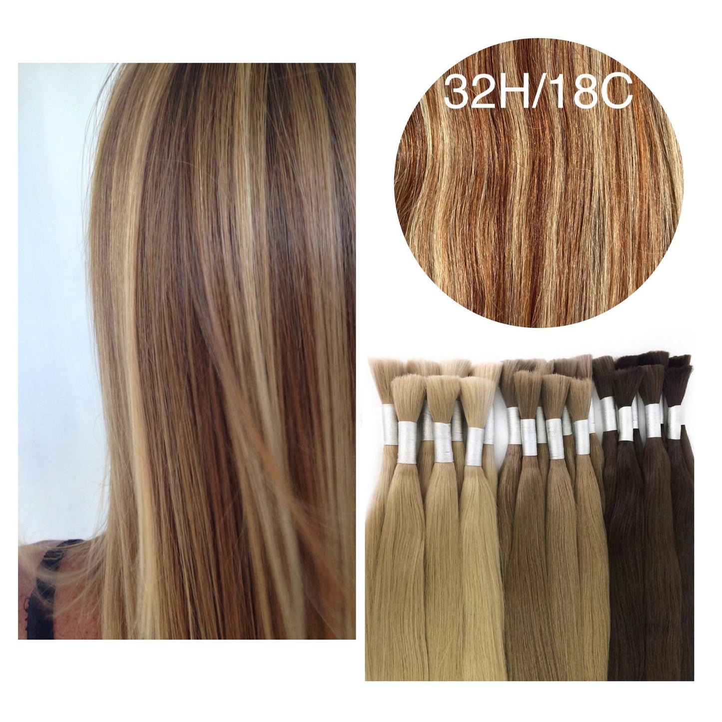 GVA Hair, Raw Cut Hair, hair extension, human hair, red highlight, natural real hair extension, Raw Cut Hair, 100 gram, red highlight, color 32H/18C.