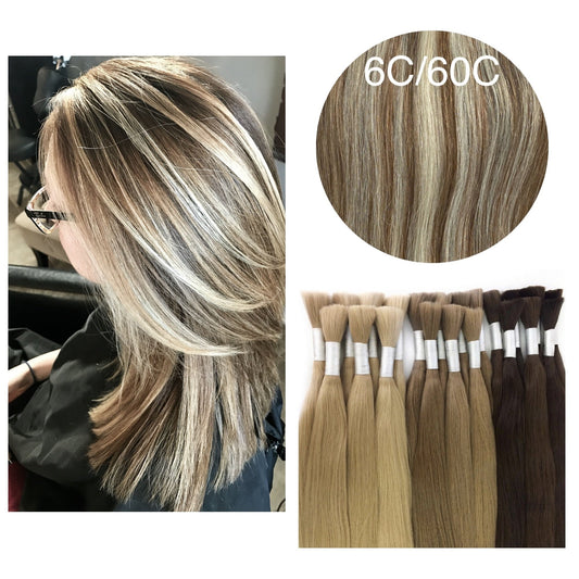 GVA Hair, Raw Cut Hair, hair extension, human hair, natural real hair extension, 100 gram, blond highlight, color 6C/60C.