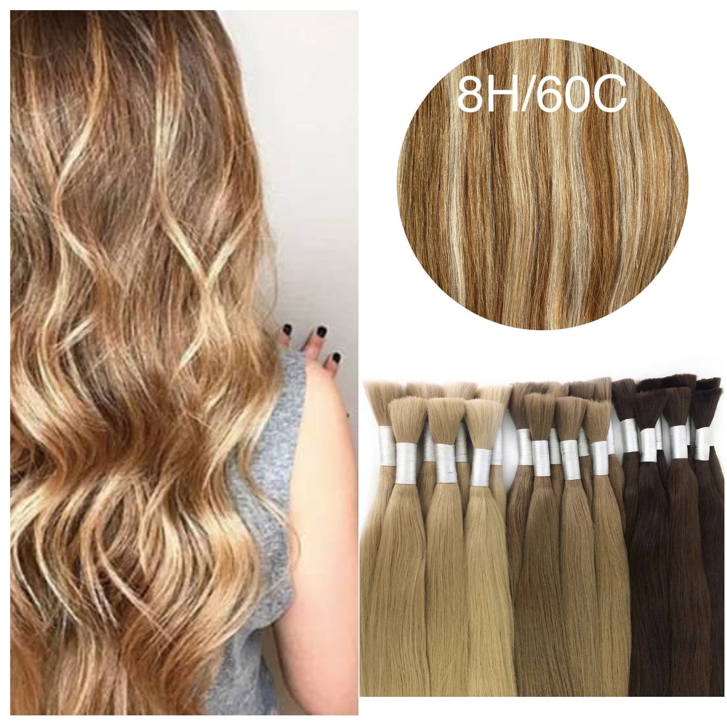 GVA Hair, Raw Cut Hair, hair extension, human hair, red highlight, natural real hair extension, Raw Cut Hair, 100 gram, red highlight, color 8H/60C.