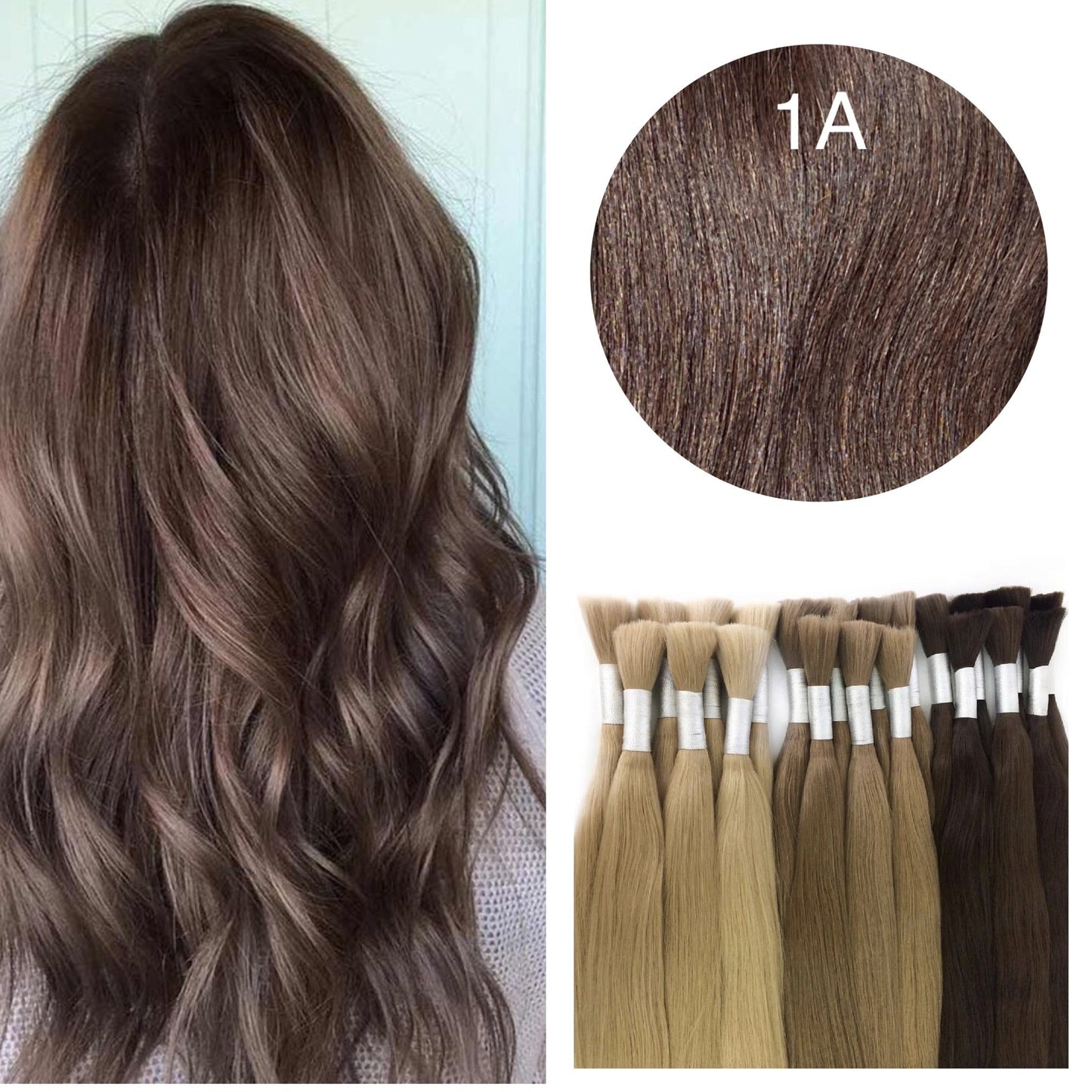 GVA Hair, Raw Cut Hair, hair extension, human hair, brown, natural real hair extension, Raw Cut Hair, 100 gram, brown, color 1A.