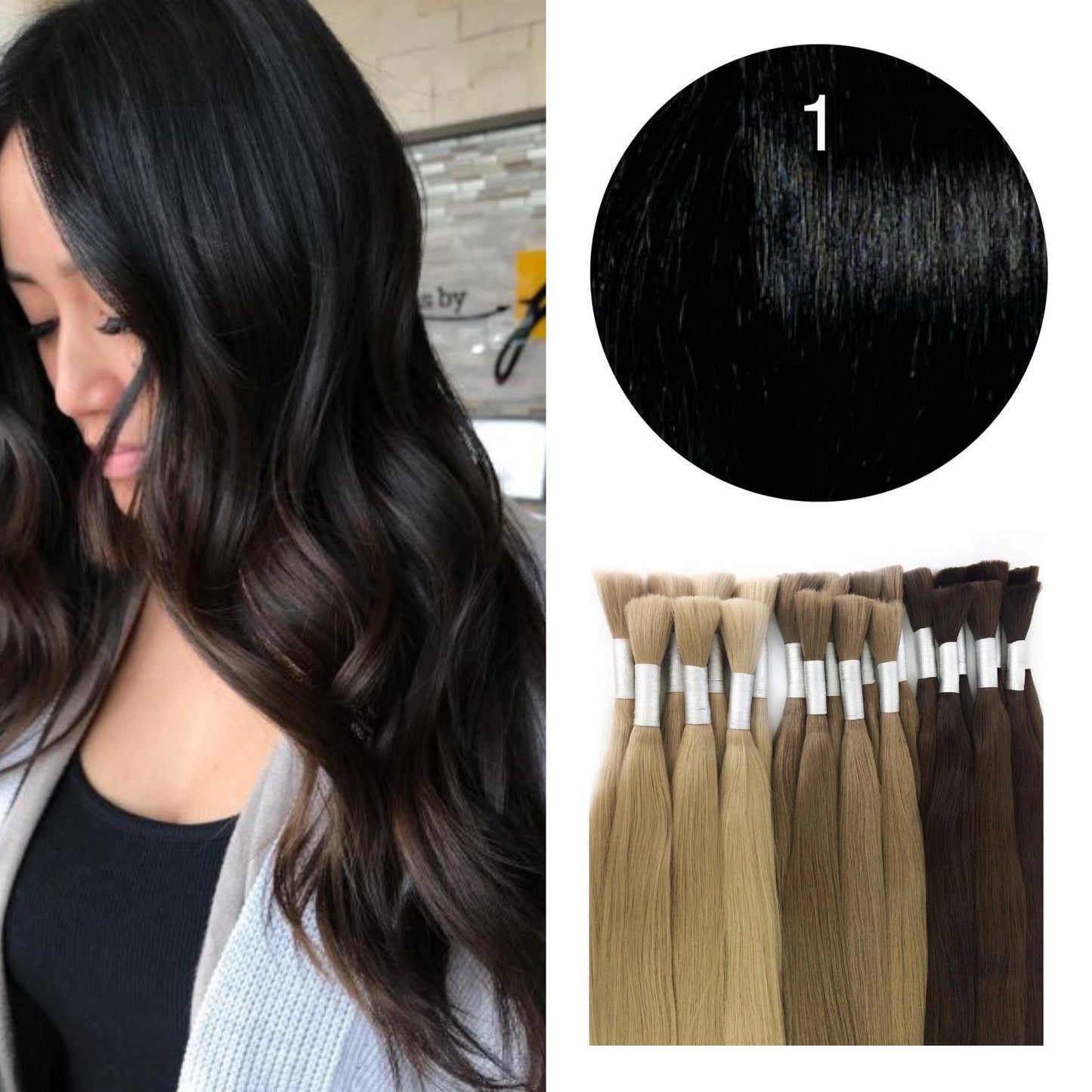 GVA Hair, Raw Cut Hair, hair extension, human hair, dark black, natural real hair extension, Raw Cut Hair, 100 gram, dark black, color 1.