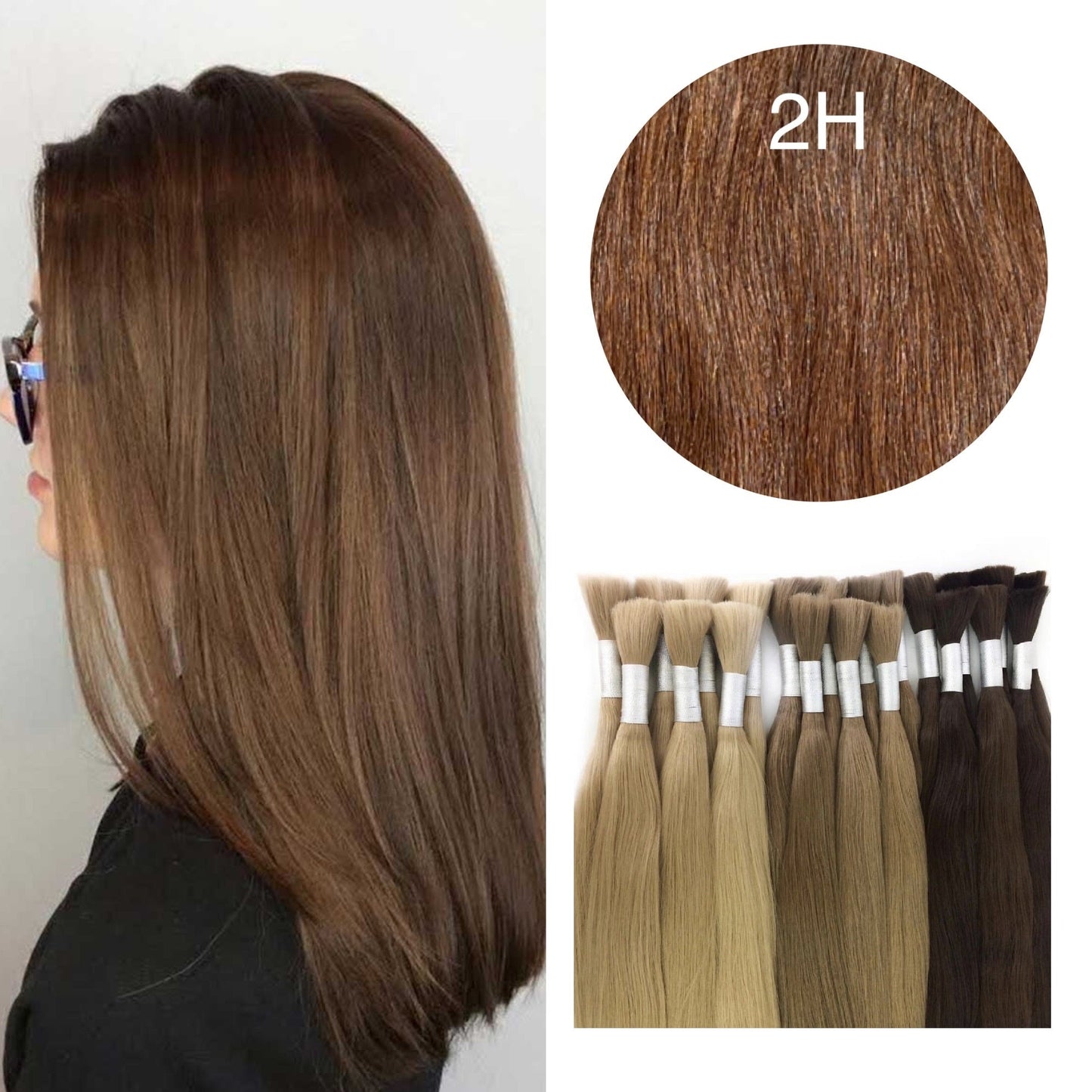 GVA Hair, Raw Cut Hair, hair extension, human hair, brown, natural real hair extension, Raw Cut Hair, 100 gram, brown, color 2H.