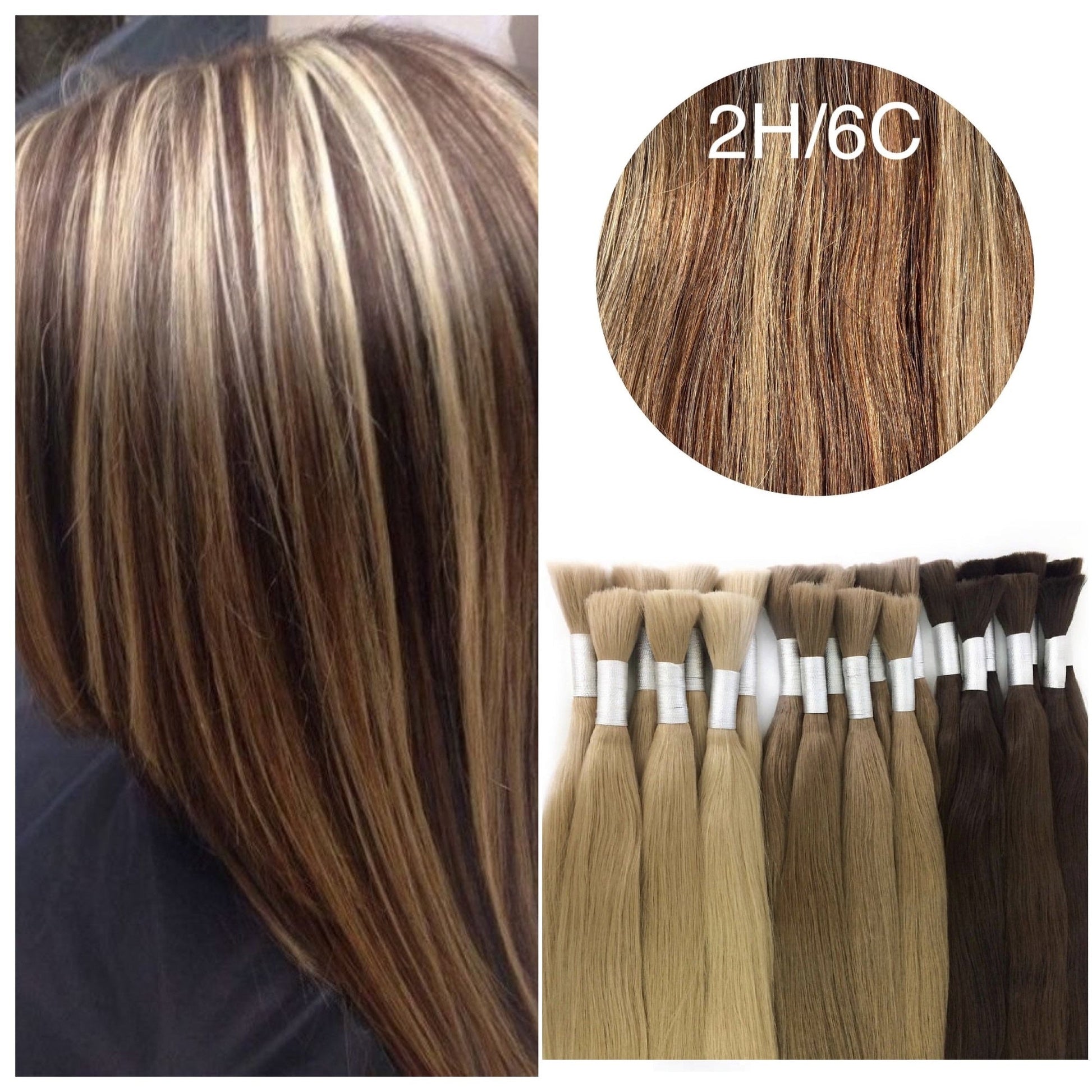 GVA Hair, Raw Cut Hair, hair extension, human hair, brown highlight, natural real hair extension, Raw Cut Hair, 100 gram, brown highlight, color 2H/6C.