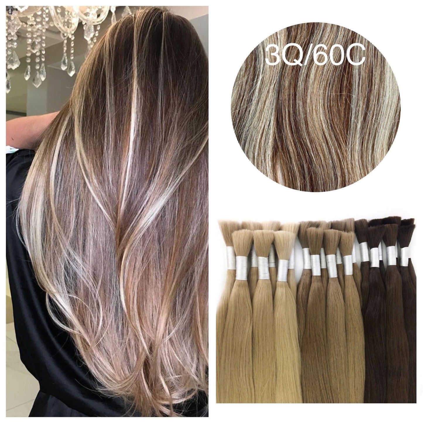 GVA Hair, Raw Cut Hair, hair extension, human hair, natural real hair extension, 100 gram, brown highlight, color 3Q/60C.