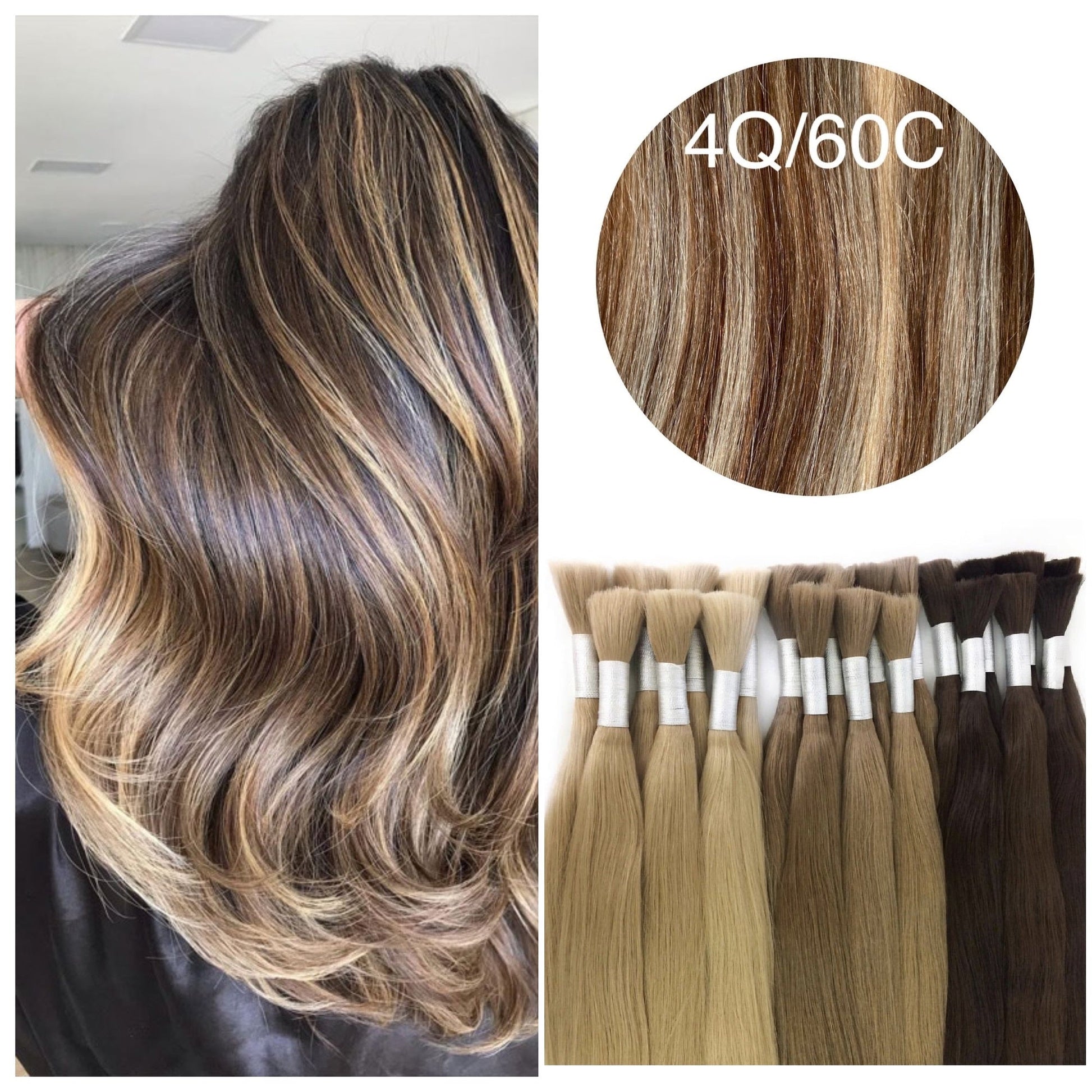 GVA Hair, Raw Cut Hair, hair extension, human hair, natural real hair extension, 100 gram, brown highlight, color 4Q/60C.