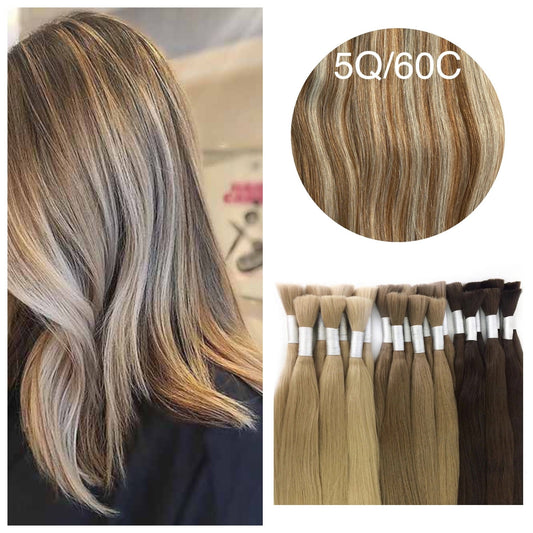 GVA Hair, Raw Cut Hair, hair extension, human hair, natural real hair extension, 100 gram, brown highlight, color 5Q/60C.